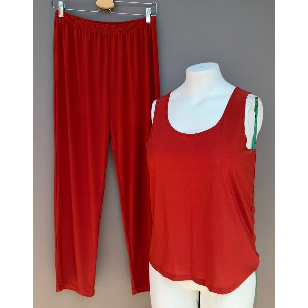 Slinky Brand 2 Piece Set M Red Tank Top Straight Leg Pants Loungewear Co-ord New